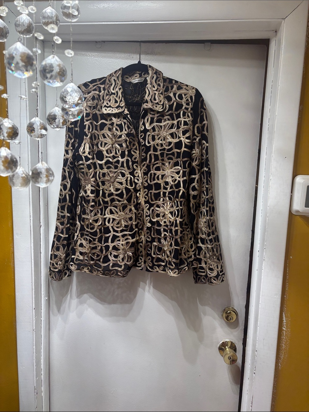 Laura Ashley Black Jacket with Gold Ribbon Embroidery